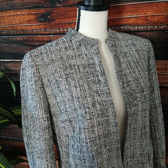 NWT Anne Klein 12 Blazer Jacket Open Front Cropped Sleeves Ballet Tweed Weave - Picture 5 of 12